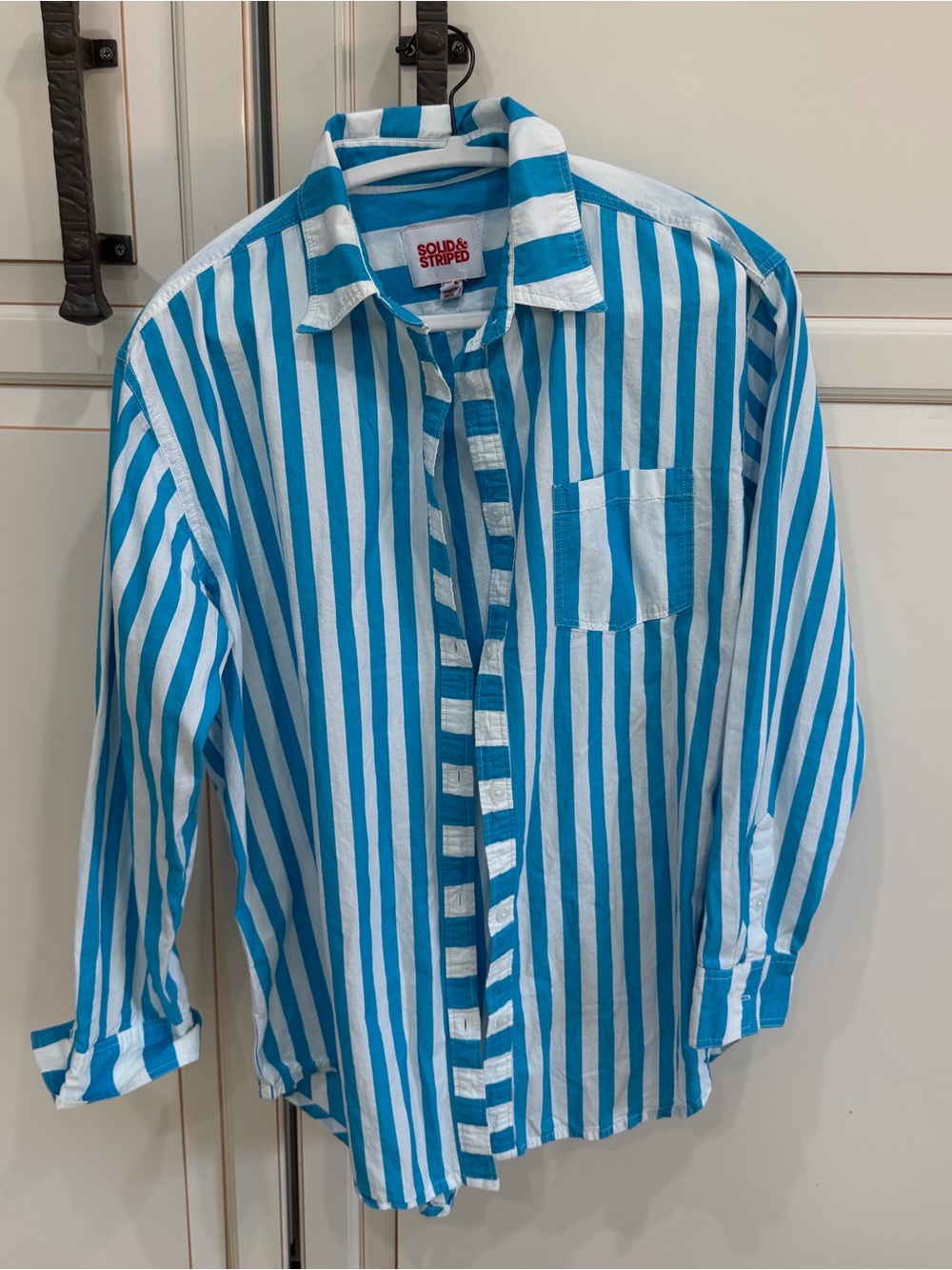 Solid and Striped Blue Oxford Tunic Shirt in Peacock Blue (122) - Picture 5 of 9